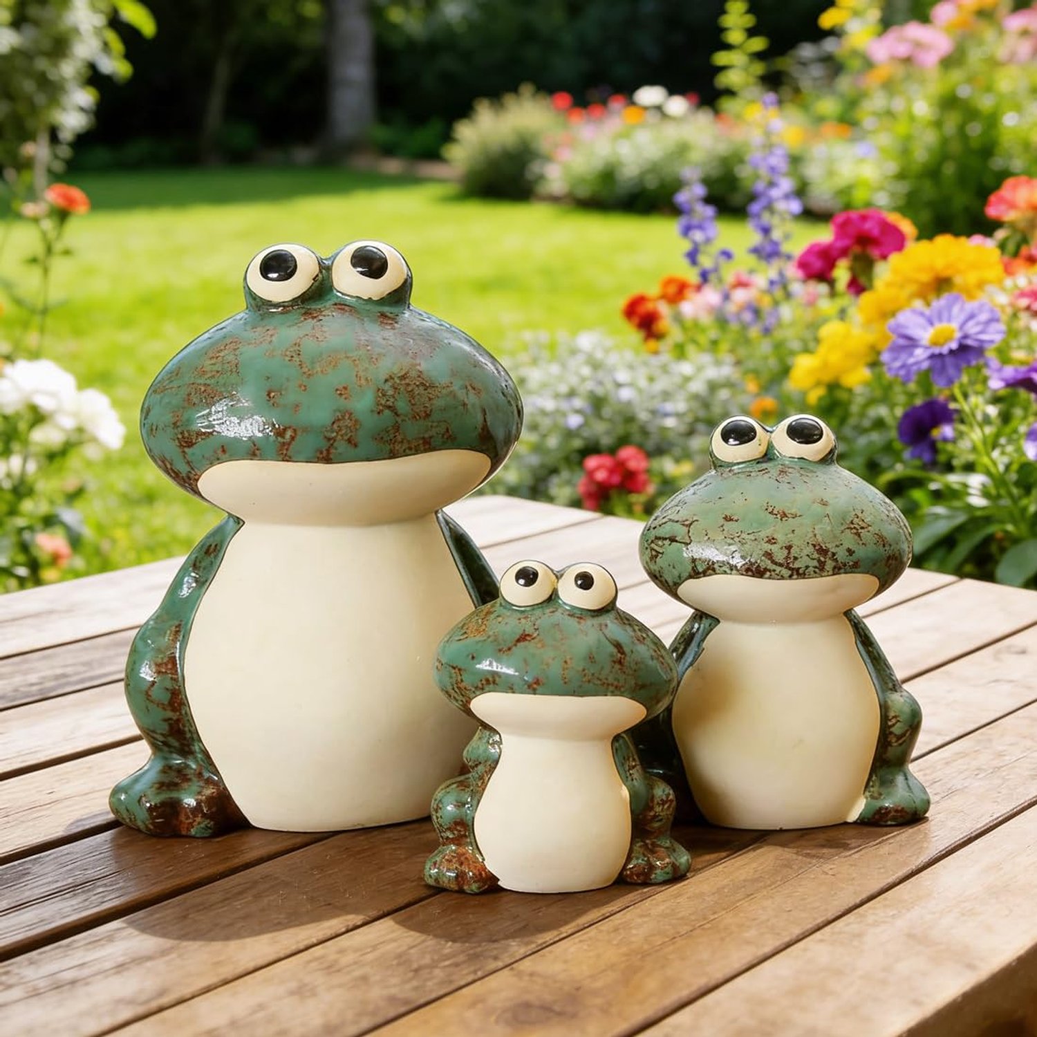 WRQIOO Frog Garden Ornaments, 3 Set Ceramic Garden Frog, F-rog Gar-den Statues, Funny Cute Ceramic Fr-og Ornaments for Outside, Pond, Pool, Patio,Front, Porch, Backyard