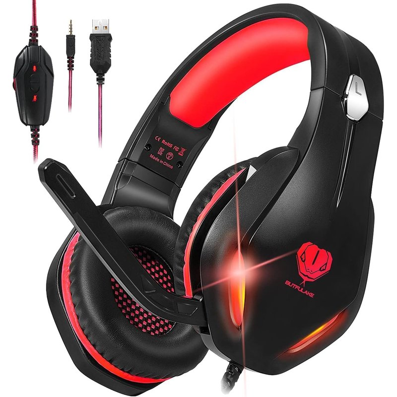 Stynice Gaming Headset with Microphone for Xbox PS5 PS4 PC - 3.5mm Jack Wired Headphones with Noise Cancelling Mic & LED - 50mm Audio Drivers & Soft Earpads