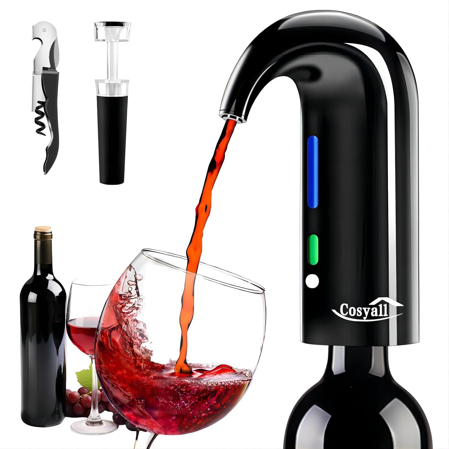 Cosyall Fathers Day Gift, Electric Wine Aerator Decanter, Smart Automatic Wine Dispenser, Best Gift for Men,Women,Family & Party (Black)