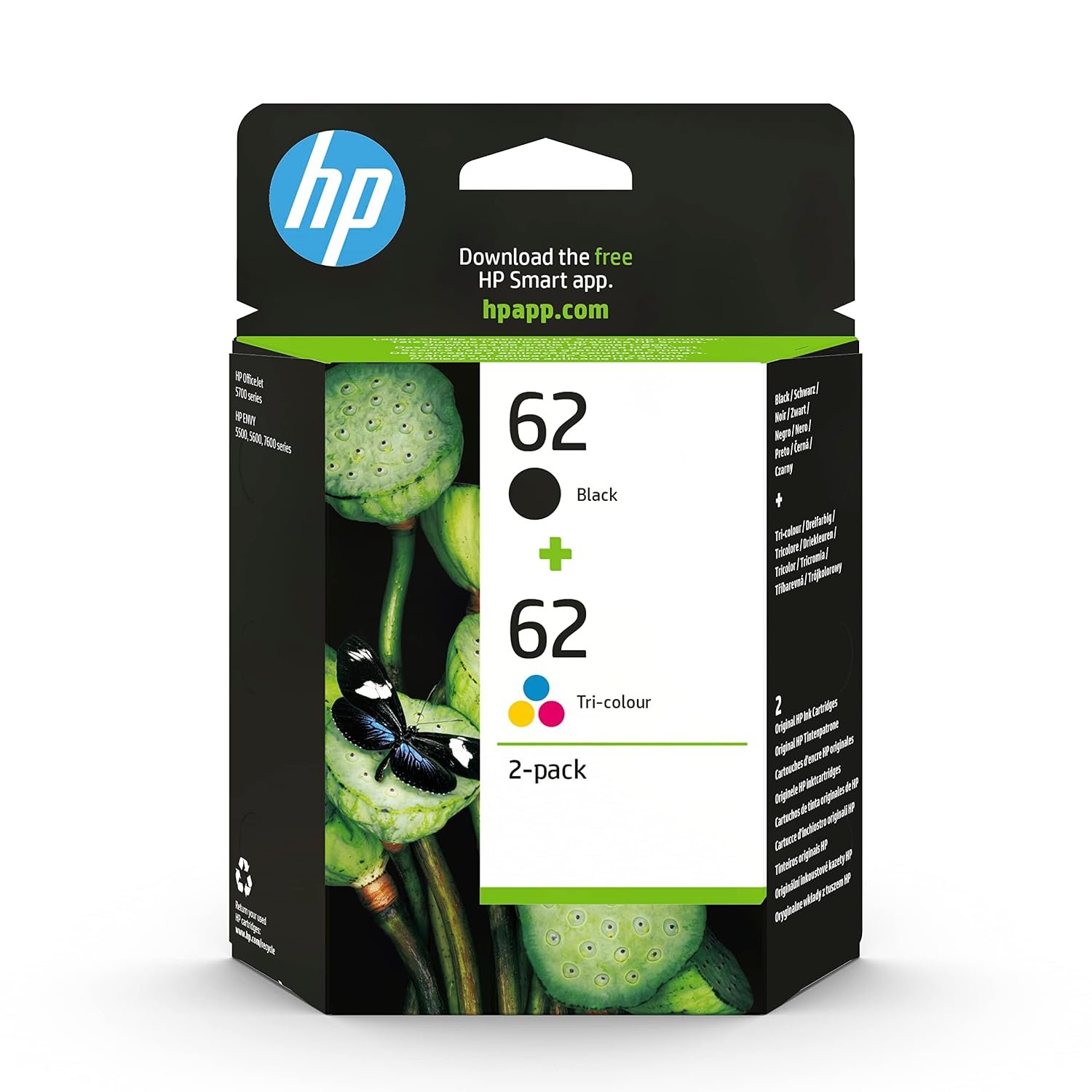 HP 62 Black & Tri-Colour Original Ink Cartridges Multipack (N9J71AE) – Works with: HP ENVY 5540, 5542, 5545, 5548, 5642, 5644, OfficeJet 200 Mobile, 250 Mobile, 5740, 5742, 5744.