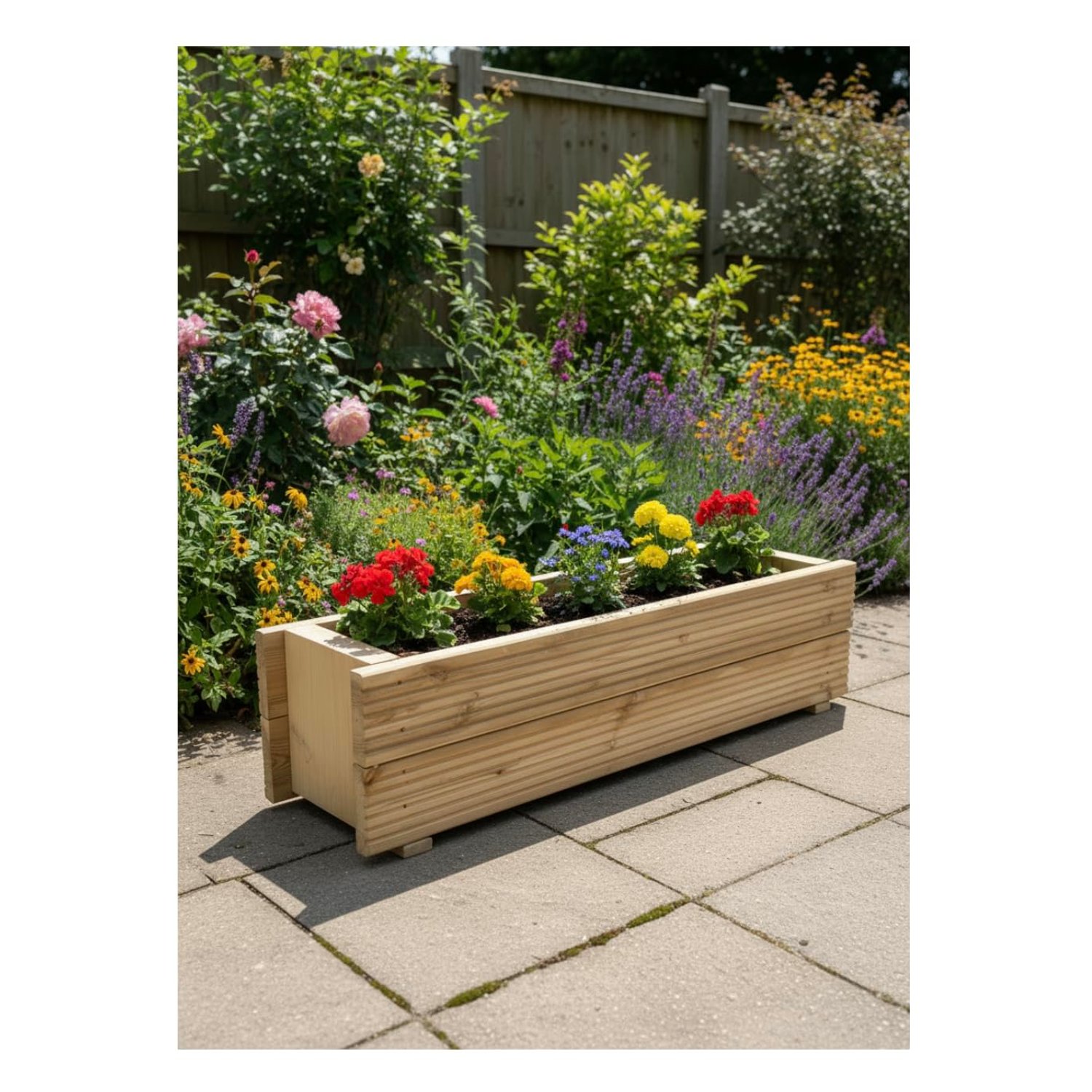 PARTY DECOR Wooden Planter, Decking Wood, 90cm x 28cm x 25.5cm, for Outdoor and Indoor Use