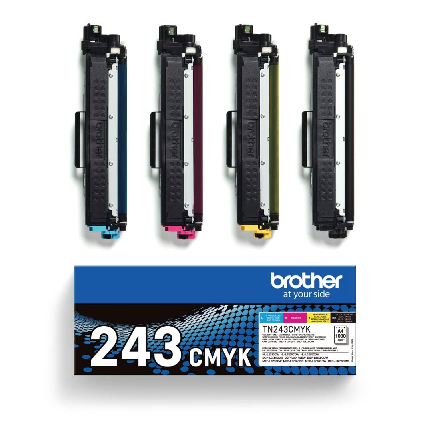 Brother TN-243BK/TN-243C/TN-243M/TN-243Y Toner Cartridges, Black/Cyan/Magenta/Yellow, Multi-Pack, Standard Yield, Includes 4 x Toner Cartridges, Genuine Supplies