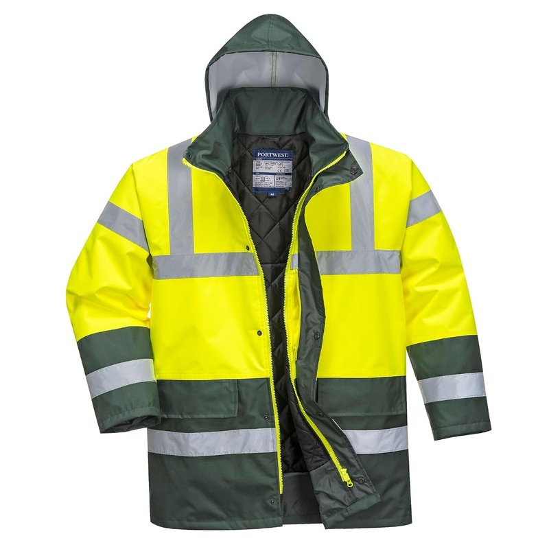 Portwest S466 Hi-Vis Contrast Winter Traffic Jacket Mens Waterproof Reflective Safety Workwear Cold Weather Protection 300D Industry High Visibility, Yellow/Green, XL