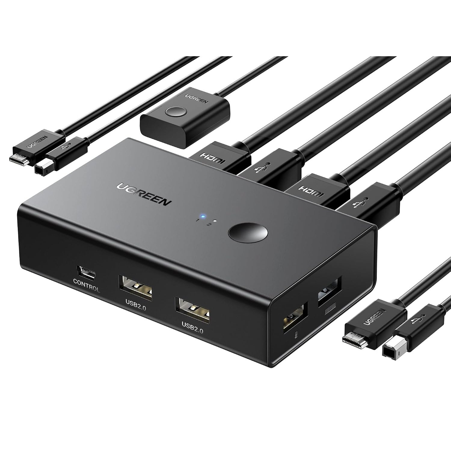 UGREEN HDMI KVM Switch 2 PC 1 Monitor Support 4K@60Hz, 4 Port USB KVM Switches for 2 Computers Share Keyboard/Mouse/Hard Drives/Printer and 1 Monitor, KVM Switcher with 2 USB Cables and 2 HDMI Cable