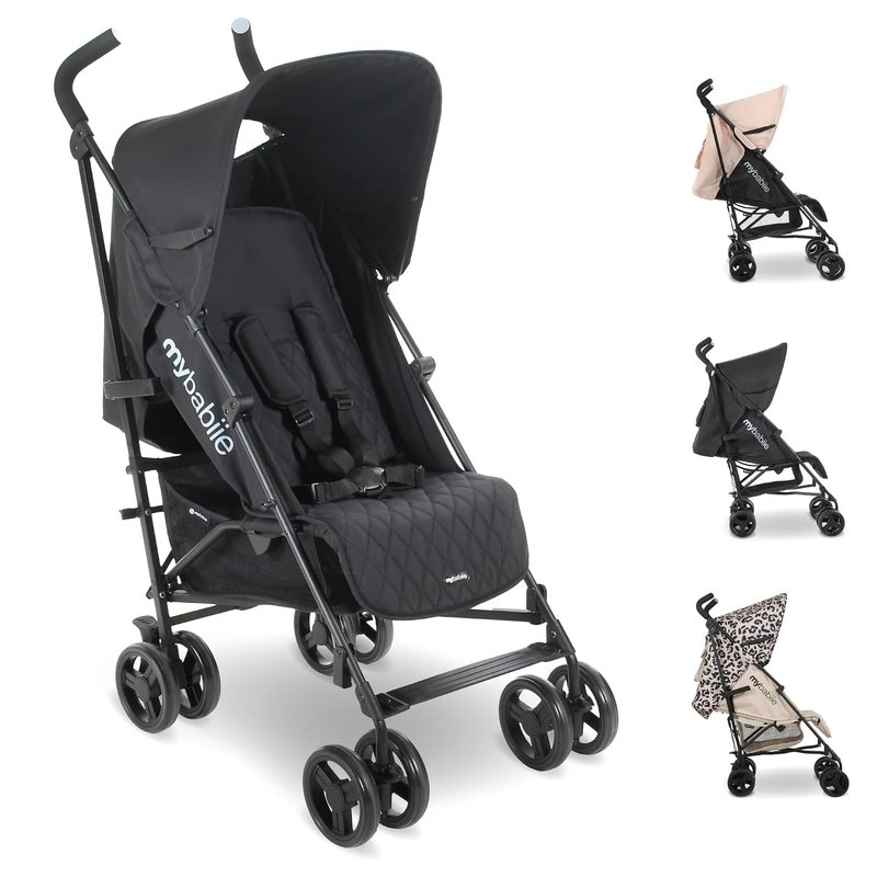 My Babiie MB01 Stroller - from Birth to 4 Years (22kg), Lightweight & Compact Umbrella Fold, Travel Buggy for Toddlers - Black