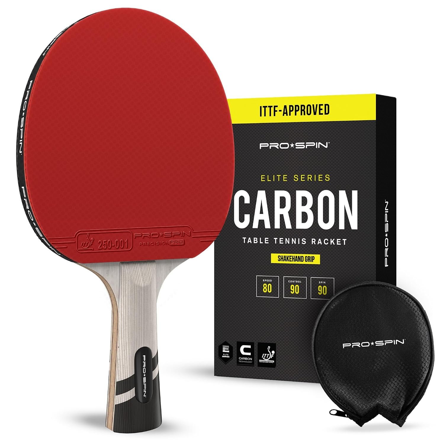 PRO-SPIN Table Tennis Bats | ITTF Approved Rubber | 7-Ply Blade with Carbon Fibre | 2.0mm Sponge | Professional Ping Pong Racket with Protective Cover (1-Pack, Red)