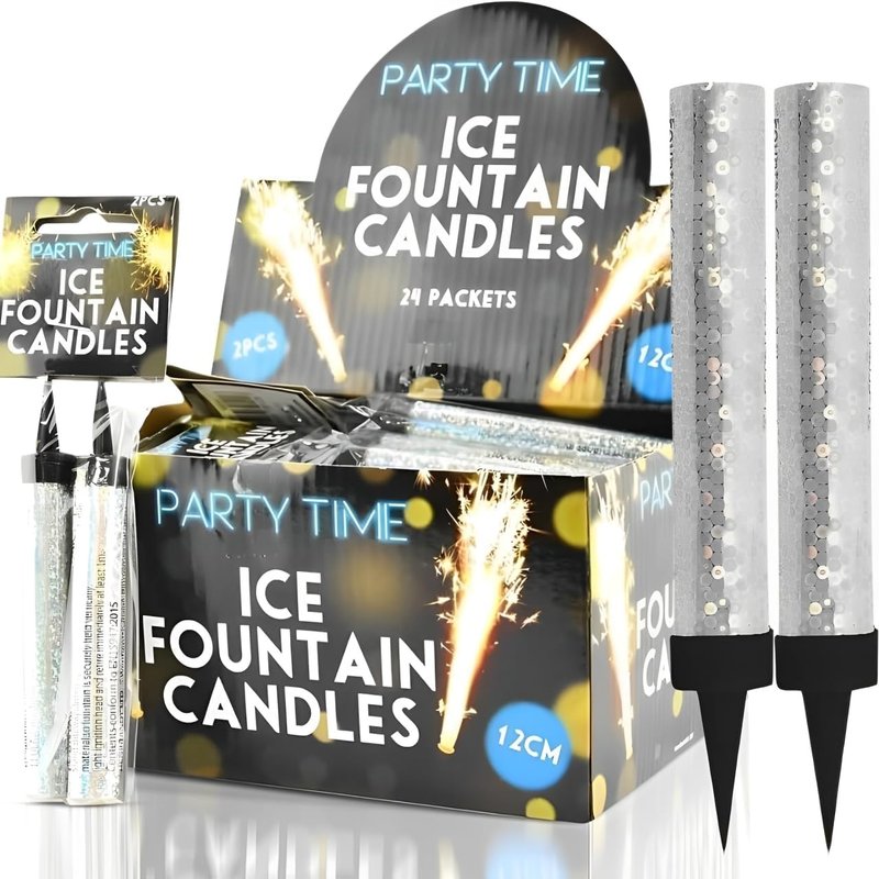 Henbrandt 24 x SILVER Ice Sparkling Fountain Candles (Packs of 2) - 48 Total.