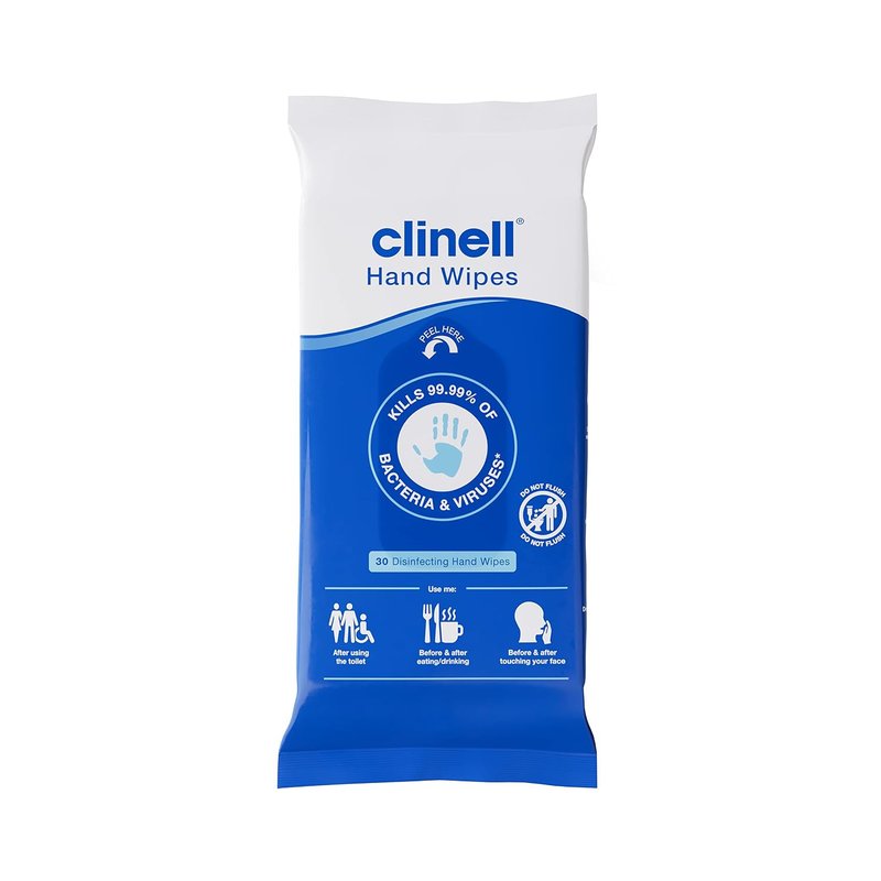 Clinell Antimicrobial Hand Wipes - Cleaning & Disinfecting, Sanitising, Travel Friendly, Dermatologically Tested, Kills 99.99% of Bacteria & Viruses - 24 Packs of 30