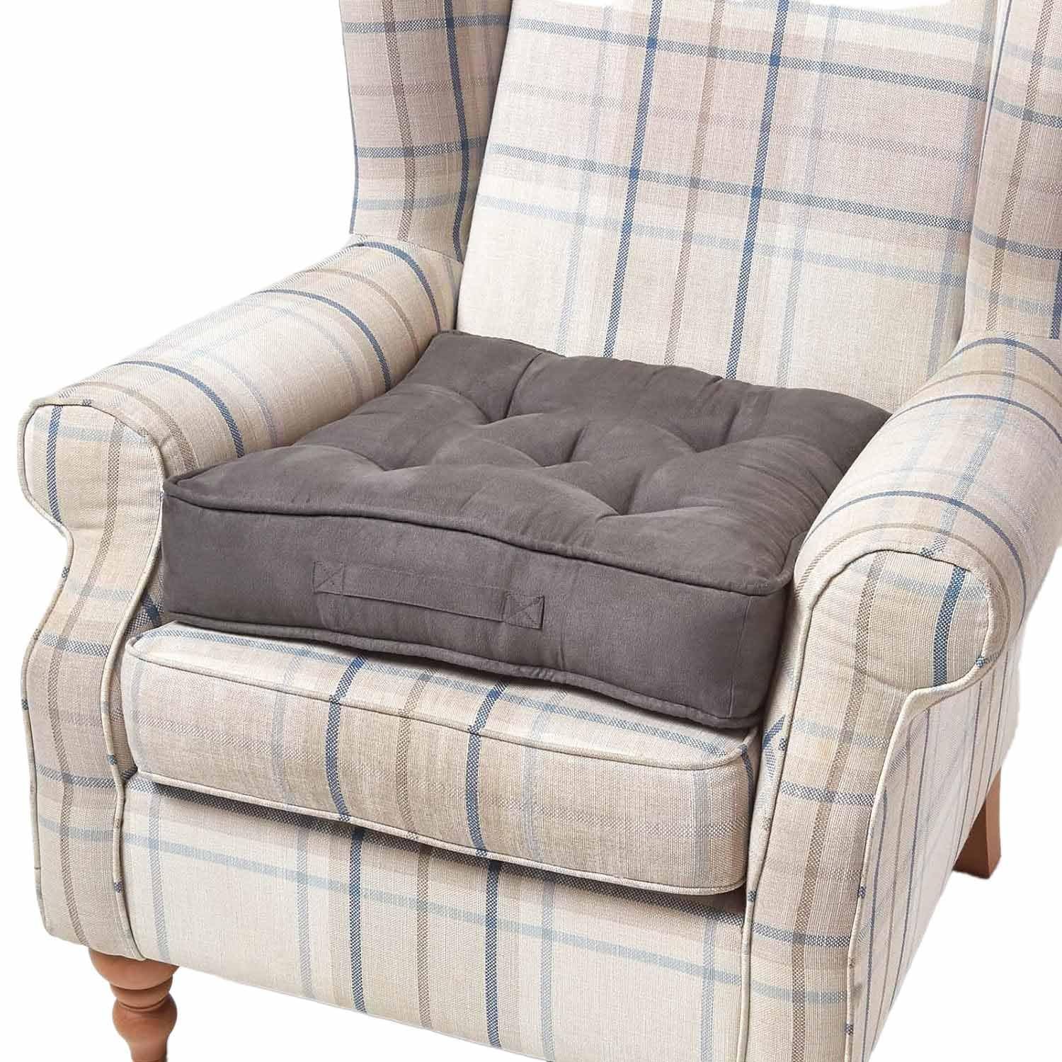 HOMESCAPES Grey Armchair Booster Cushion Large Firm 50 cm Square Seat Pad with Supportive 10 cm Thick Lift Luxury Soft Touch Faux Suede Cushion For The Elderly, Post-Operative and Pregnancy