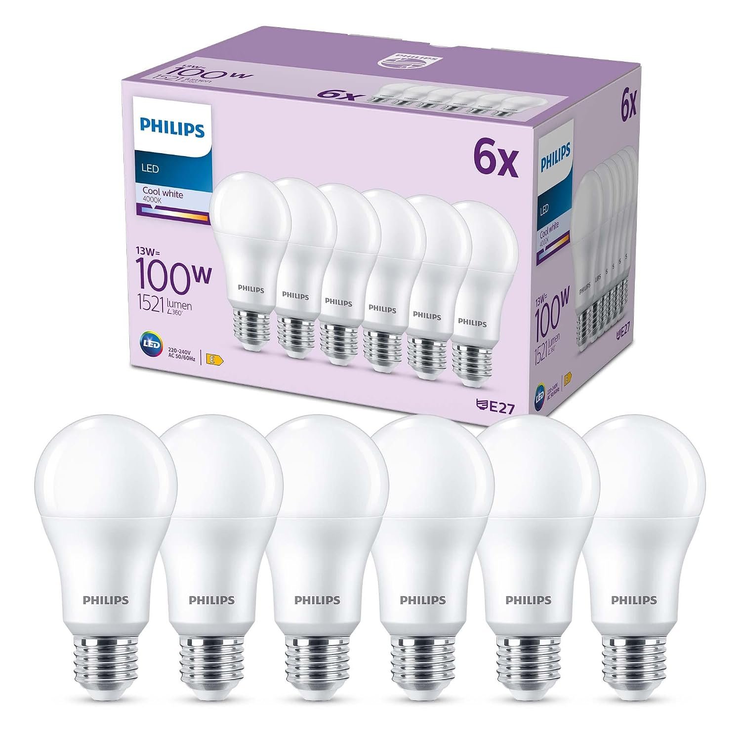 PHILIPS LED Frosted A67 Light Bulb 6 Pack [Cool… view 1