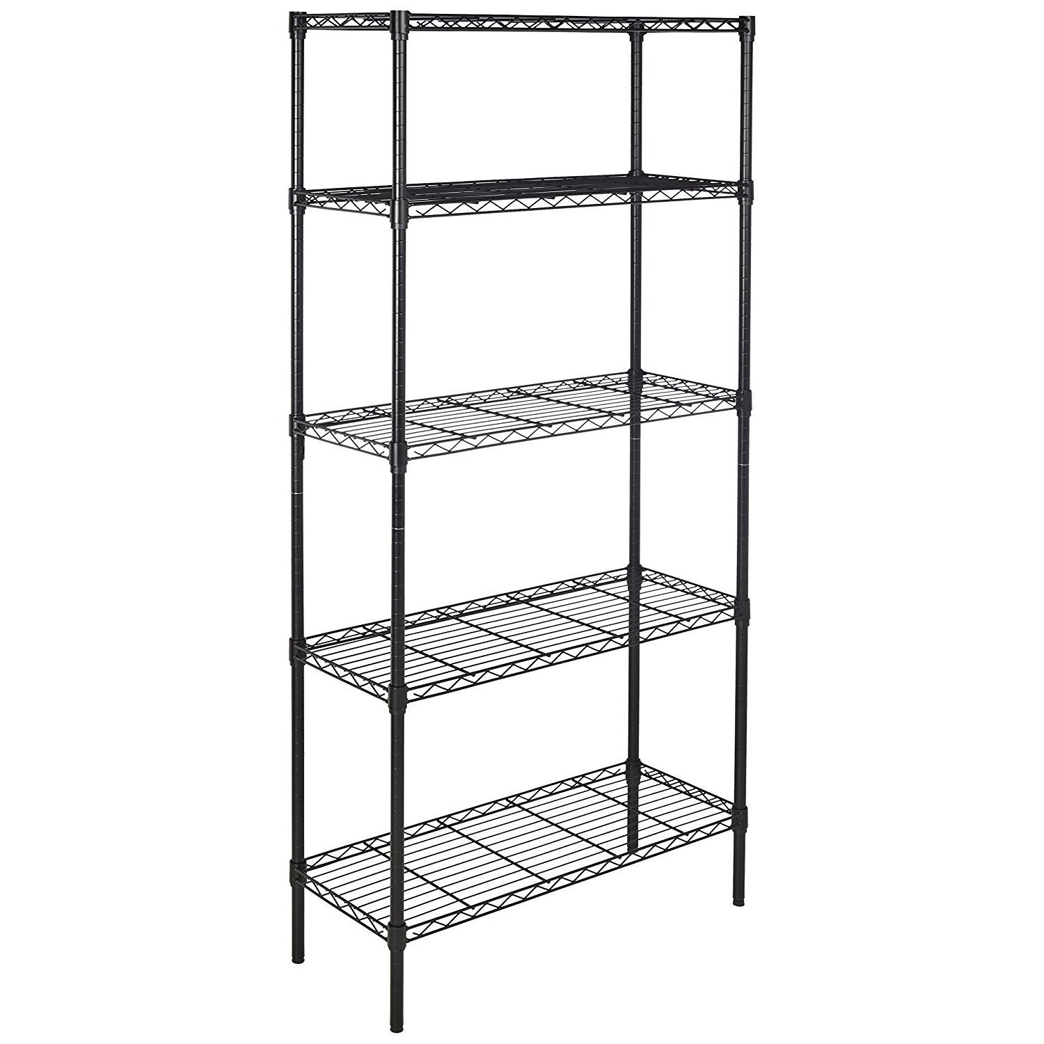 Amazon Basics 5-Shelf Storage Unit With Height Adjustable Shelves and Levelling Feet, 795 kg Max Weight, Black, 35.6 D x 91.4 W x 182.9 H cm