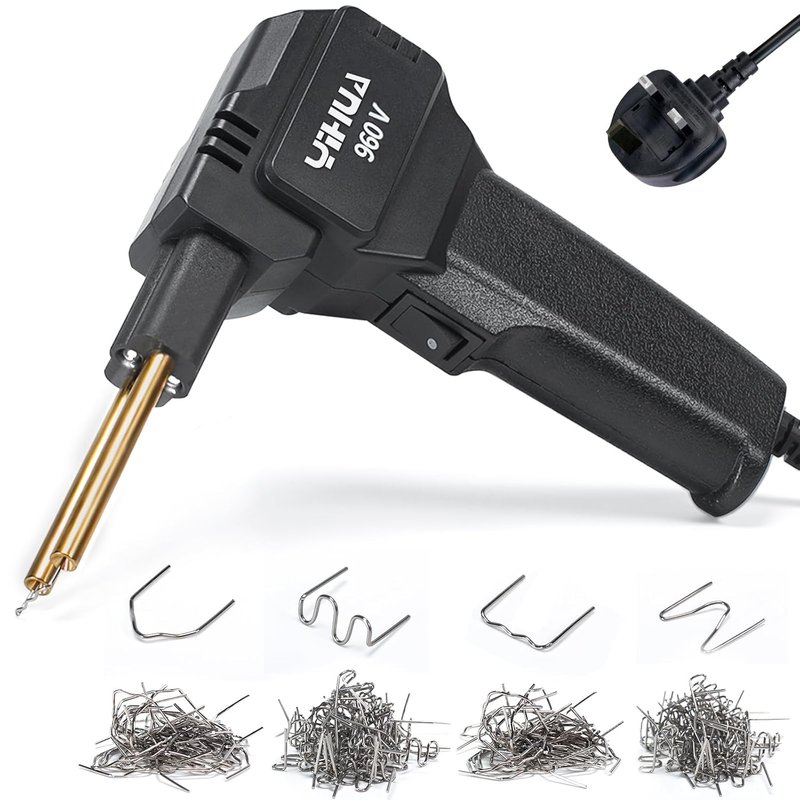 YIHUA 960-V Plastic Welder Plastic Welding Kit with LED Light 200 Hot Staples Assistive Cutter for Repairing Broken Plastic Car Bumper Repair Gas Tank Plastic Repair, Repair Tool for Car Dash(UK Plug)