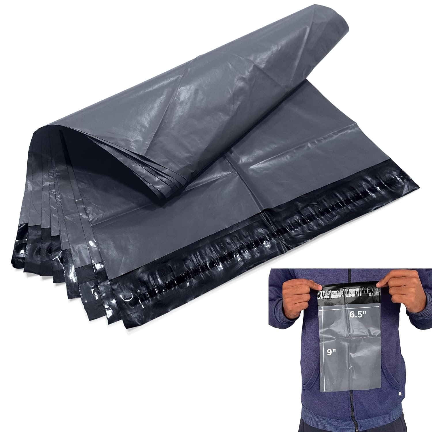 JeeJaan® 1000 Small Grey Courier Bags 6.5 x 9 - (165 x 229mm) Strong Self-Adhesive Parcel Bags Recyclable and Tear-Proof Plastic Postal Bags | Waterproof Shipping Envelops