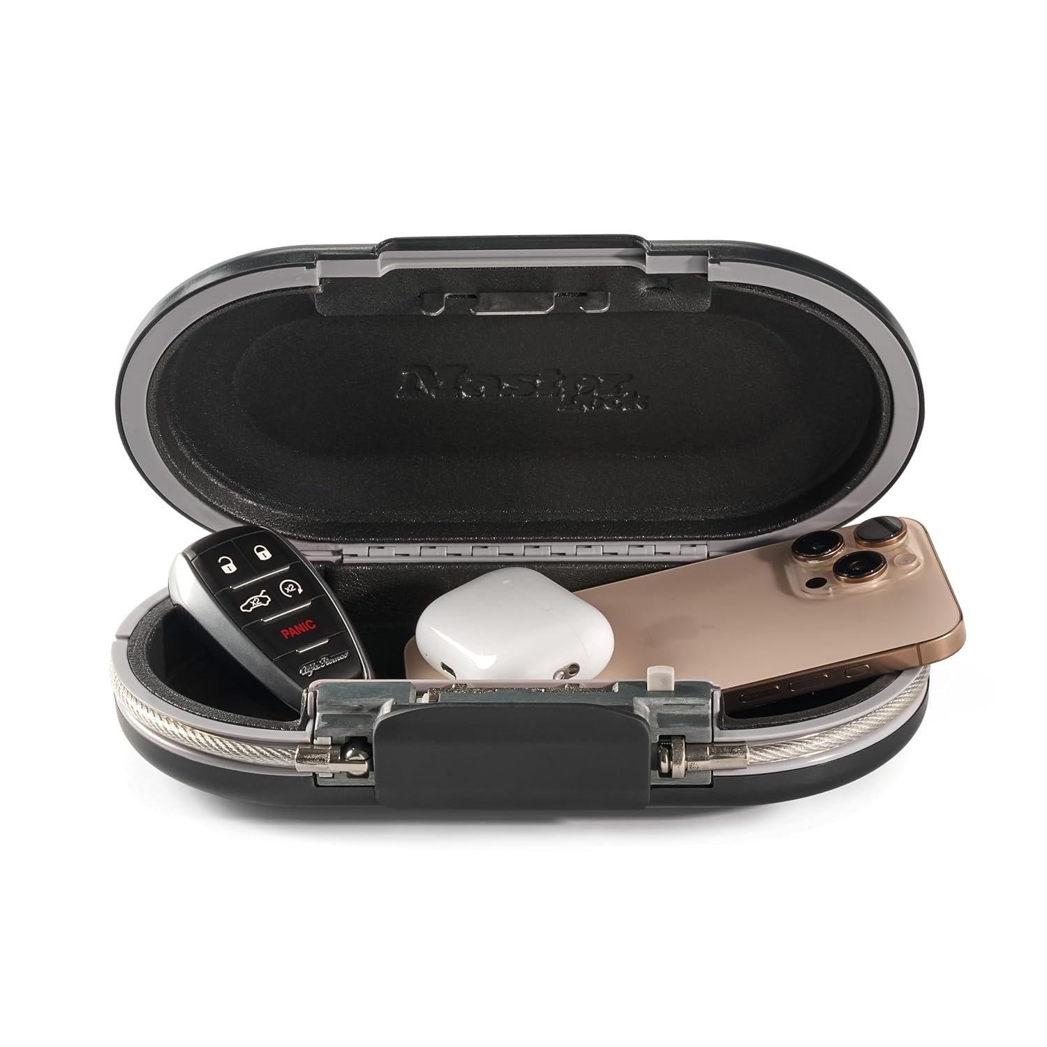 Master Lock Portable Small Lock Box, Set Your Own Combination Lock Portable Safe, Personal Travel Safe, 5900D, Gunmetal Grey, 9-17/32 in. Wide