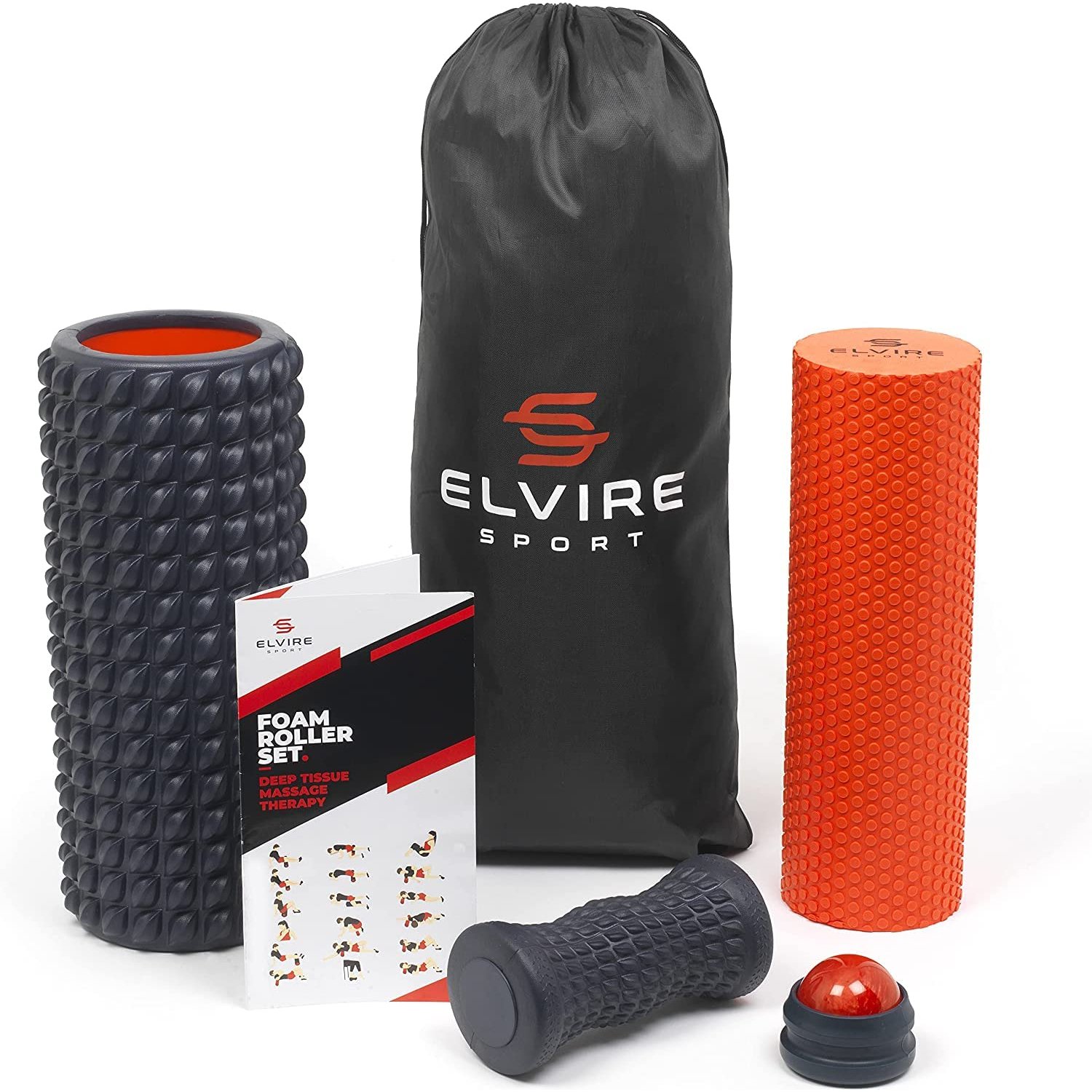 Elvire Foam Roller Set 5-in-1 Deep Tissue Massage Roller, Back Ball, Foot Muscles Trigger Points, Relieves Pain: Back, Foot, Legs, Neck, Exercise Yoga & Physio