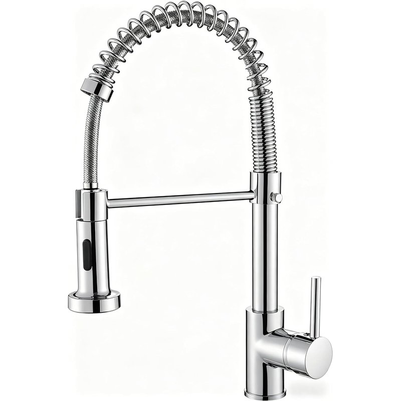 Cobbe Kitchen Sink Mixer Tap, Spring Faucet with Pull Down Sprayer, 2 Spray Modes High Arc Single Handle Lever Kitchen Tap (Chrome)