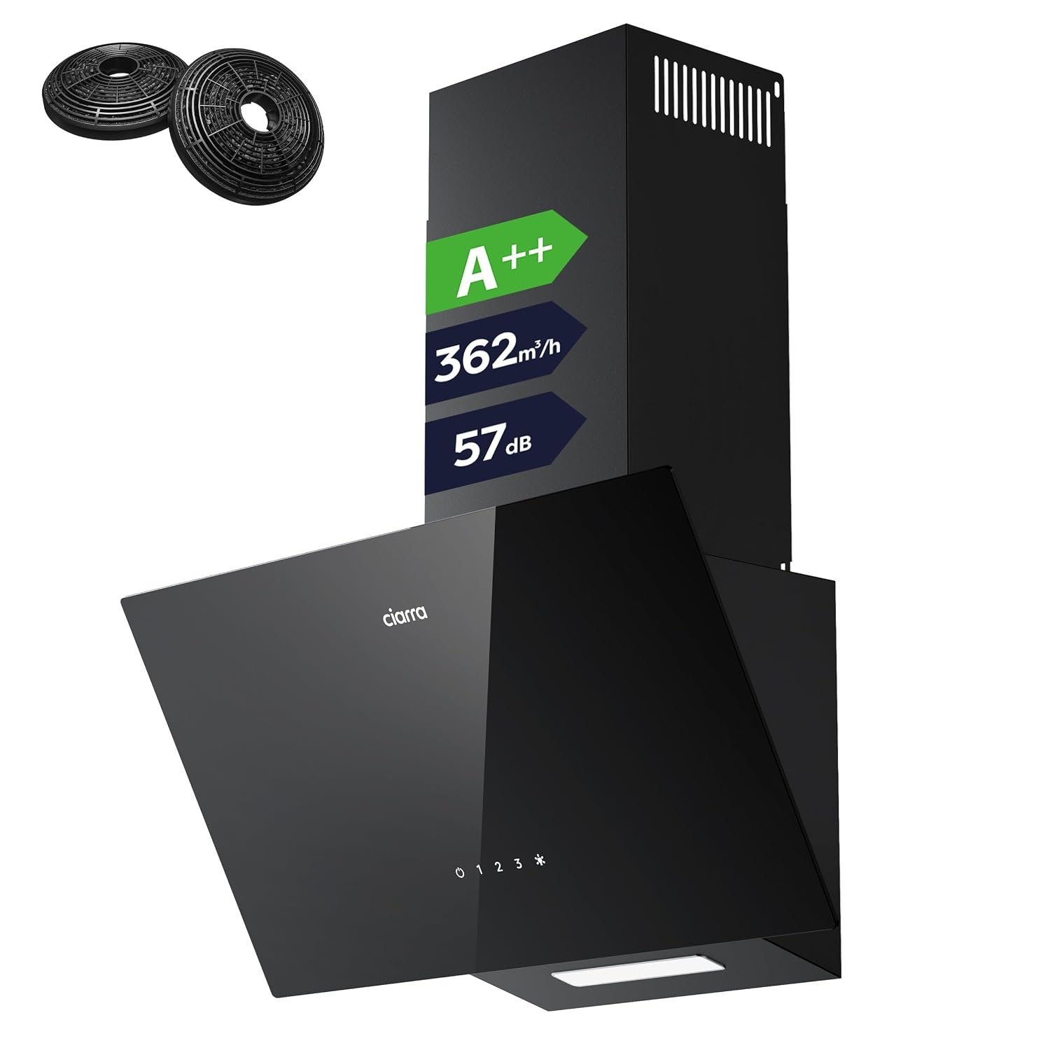 CIARRA CBCB6750C Angled Cooker Hood 60cm Black 362m³/h Touch Control A++