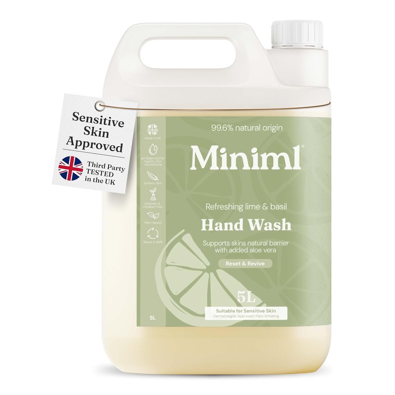 Miniml Hand Soap Wash Liquid 5L Refill - Lime, Basil & Mandarin Infused Hand, Skin & Body Wash Gel for Soft and Sensitive Skin Care - 100% Vegan & Cruelty Free