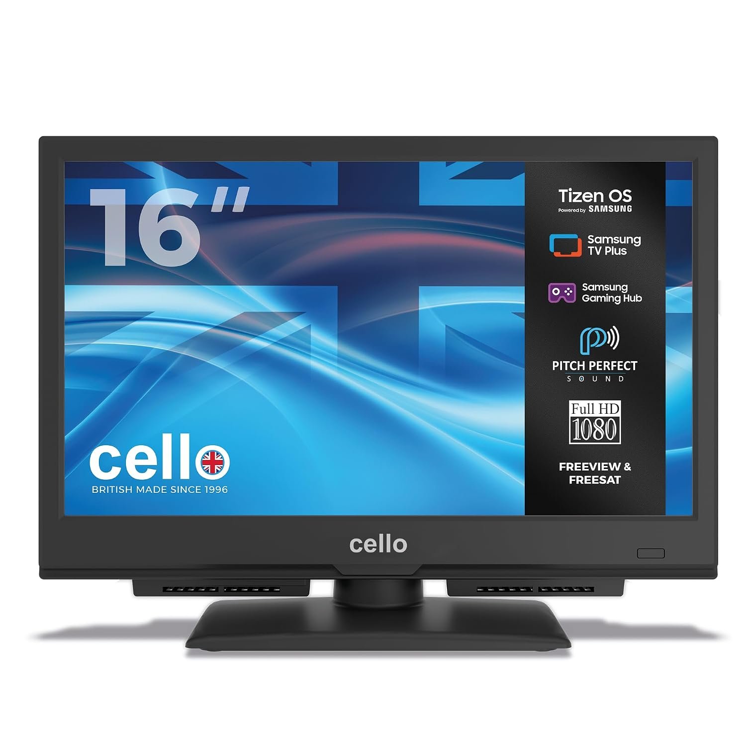 Cello C1626TZH 16" Smart TV Made in the UK – Tizen OS FreeSat, Bluetooth, Pitch Perfect Sound, Ideal for Kitchens, Homes & Compact Spaces Mains only