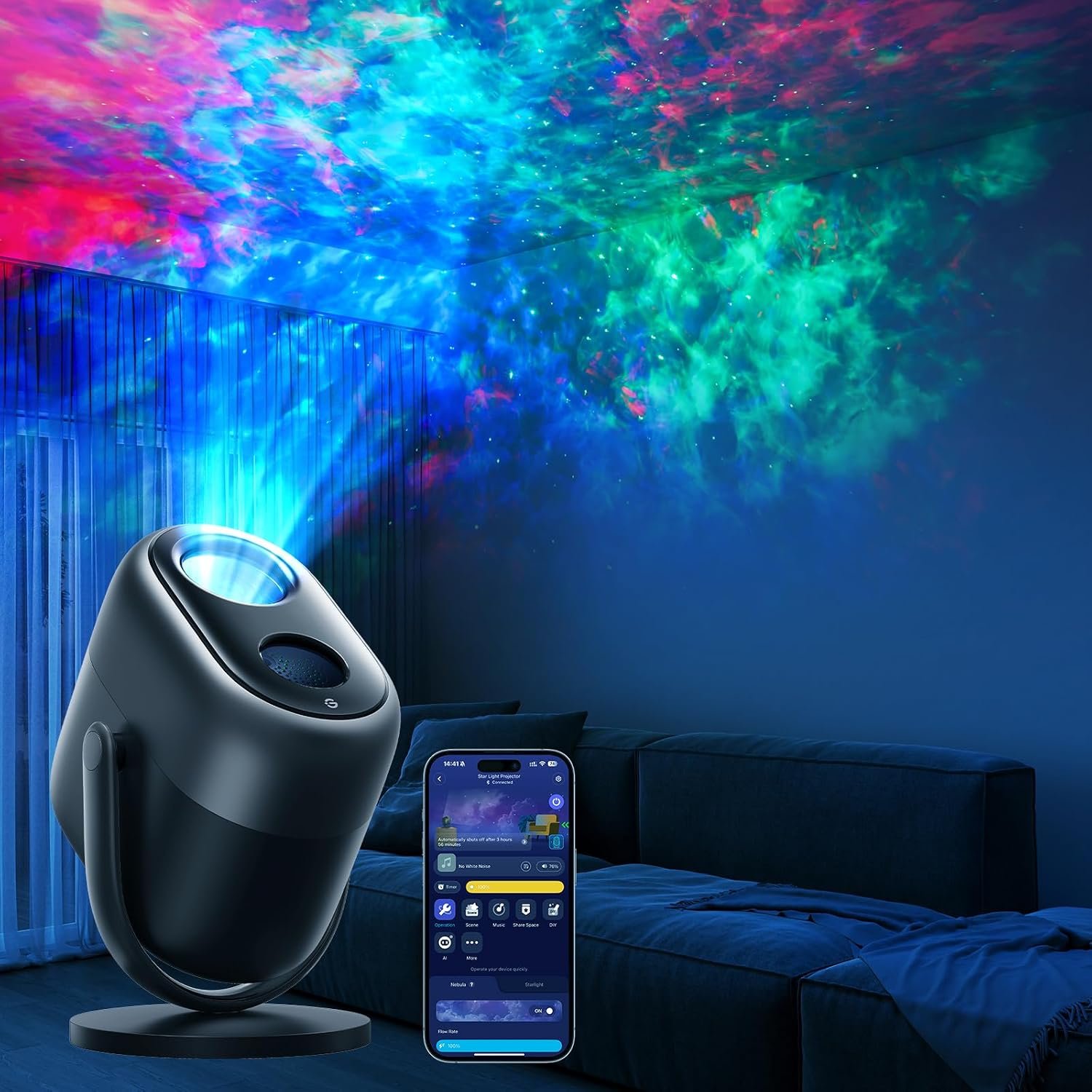 Govee Star Projector Light LED, RGBW 7-Zone Nebula Effect Light Projector Works with Matter Alexa, 50m² Coverage, 50+ Scenes, Smart Timer & 18 White Noise for Bedroom, Living and Kid's Room Home Decor