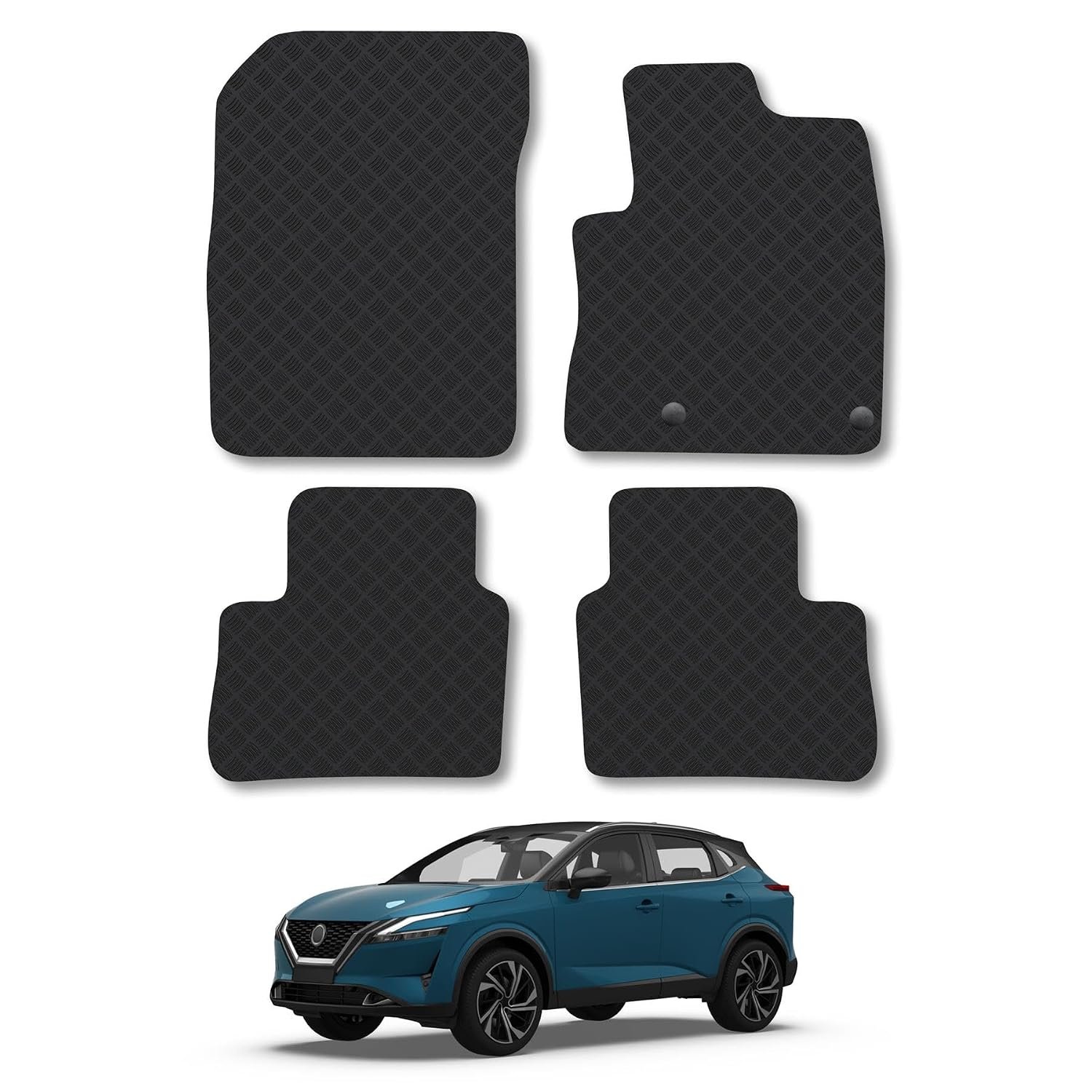 Nissan Qashqai (2021+) [Mild Hybrid Rubber Car Mats Accessories Tailored Fit Compatible Accessory Waterproof Protection Non-Slip Floor Mats Full Coverage Durable Front Rear Set Coverage with Clips