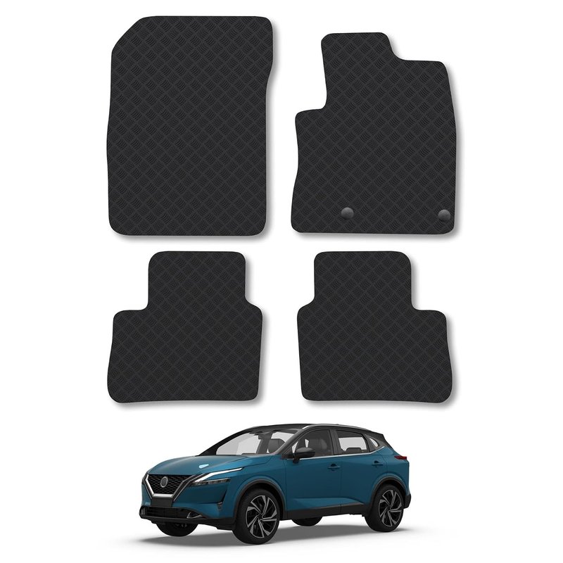 Nissan Qashqai (2021+) [Mild Hybrid Rubber Car Mats Accessories Tailored Fit Compatible Accessory Waterproof Protection Non-Slip Floor Mats Full Coverage Durable Front Rear Set Coverage with Clips