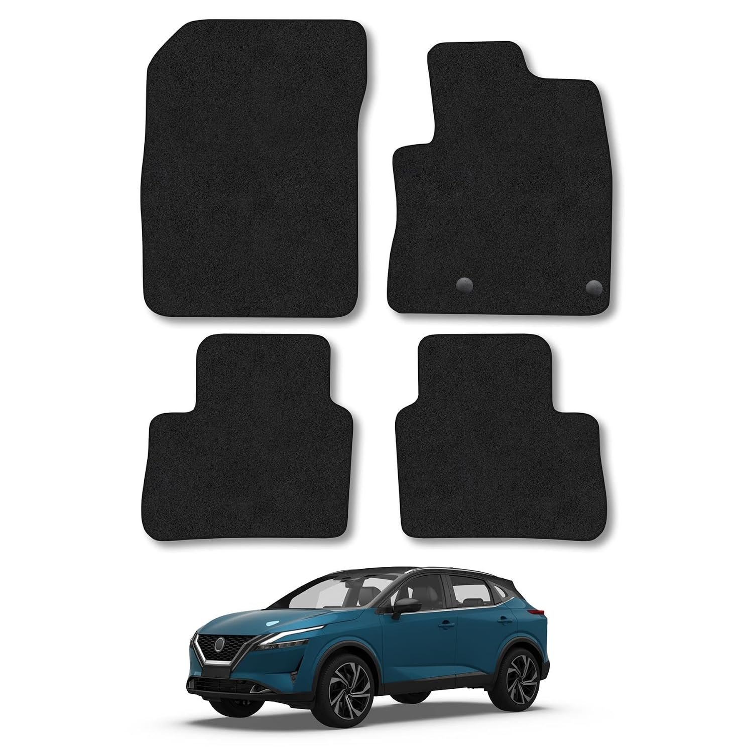 Nissan Qashqai (2021+) [Mild Hybrid Car Mats Accessories Tailored Fit Carpet Floor Mats Non Slip Black Trim Full Coverage Compatible Accessory Front Rear Set Anti Slip Granulated Backing Clips