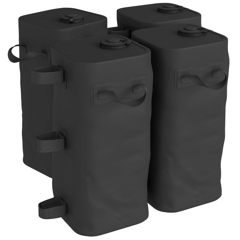 Outsunny Set of 4 Gazebo Weights Sand Bags, Gazebo Water Weights Bags with Carry Handles & Touch Fasteners Straps for Garden Marquee, Parasol, 25L x 4, Black