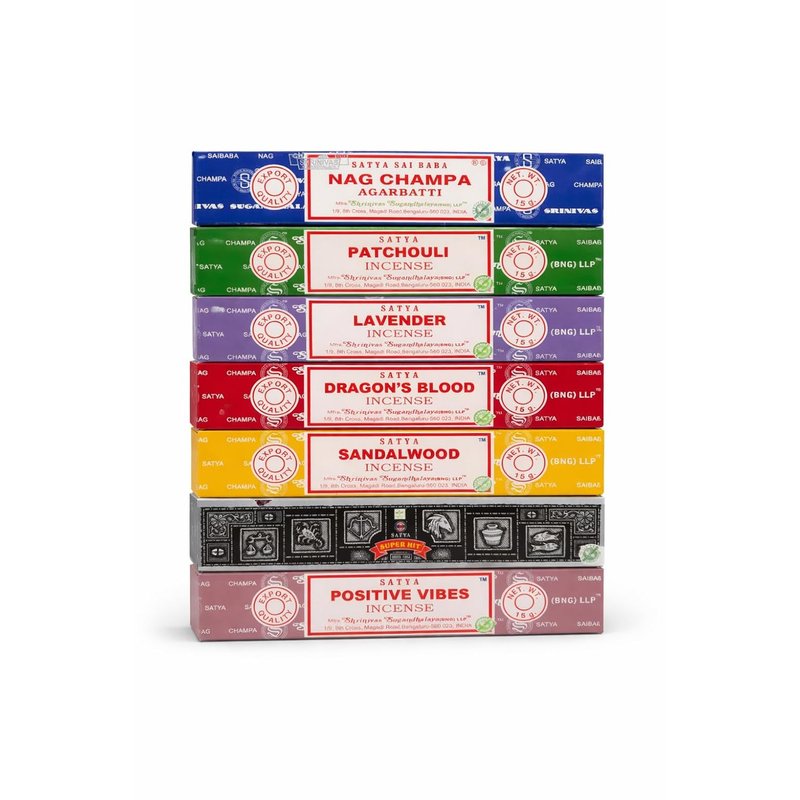 Satya Incense Gift Collection – Handcrafted Assorted Incense Sticks for Meditation, Relaxation & Yoga – 15 g Each (Pack of 7, Floral)