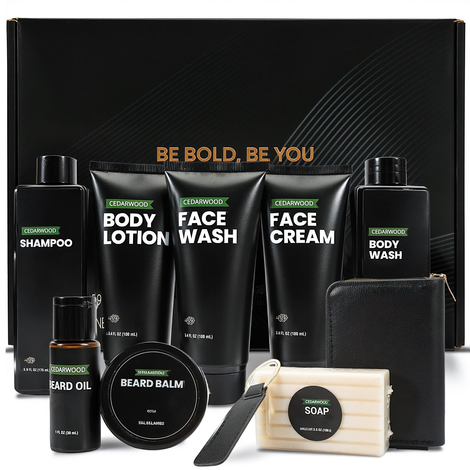 Mens Gift Set for Him 10PCS Cedar Shower Gel Gift Set Bath and Body Wash Gifts for Men with Beard Oil, Balm Business Card Case,Father’s Day Christmas Birthday Gifts for Boys Valentines Gifts for him