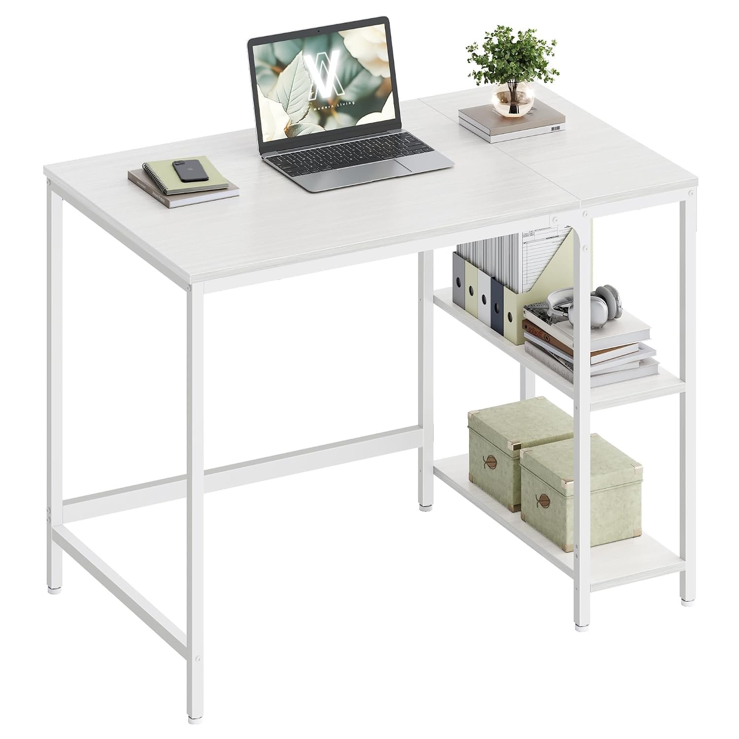 VASAGLE Computer Desk, Office Desk, 100 x 50 x 76 cm, Modern Style, for Study, Bedroom, Living Room, Maple White LWD046W01