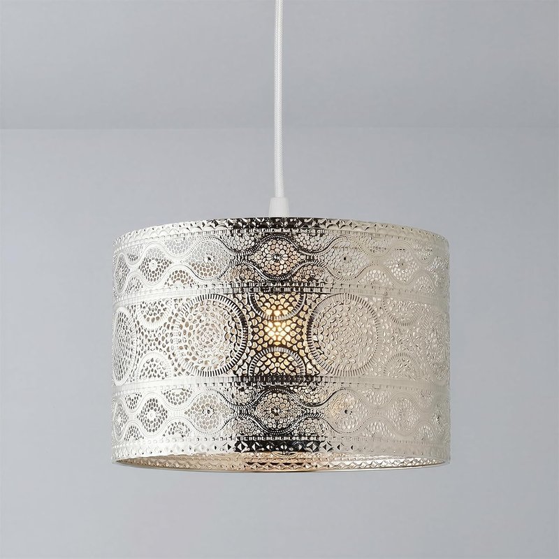 Emitto Lamp Shade, Ceiling Light Shade, Pendant Light Shade, Metal Lampshade with Silver Chrome Finish, Elegant Chandelier Design, Reducer Ring Included, 30 × 30 × 20 cm