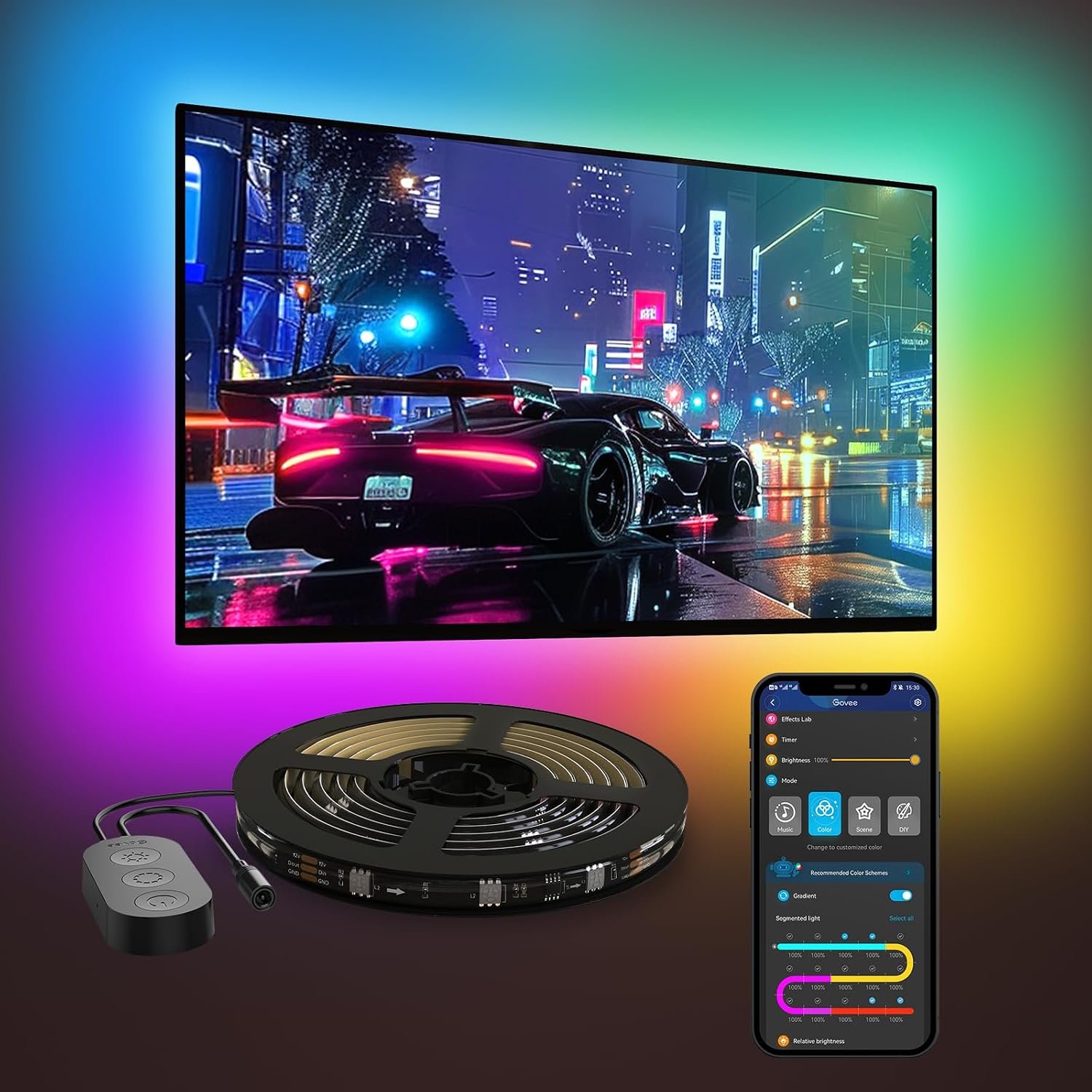 Govee RGBIC TV Backlight 4.6M for 70-80 inch TVs, Smart Strip with Wi-Fi and Bluetooth, Works Alexa & Google Assistant, 219+ Modes, Music Sync, Adapter Power