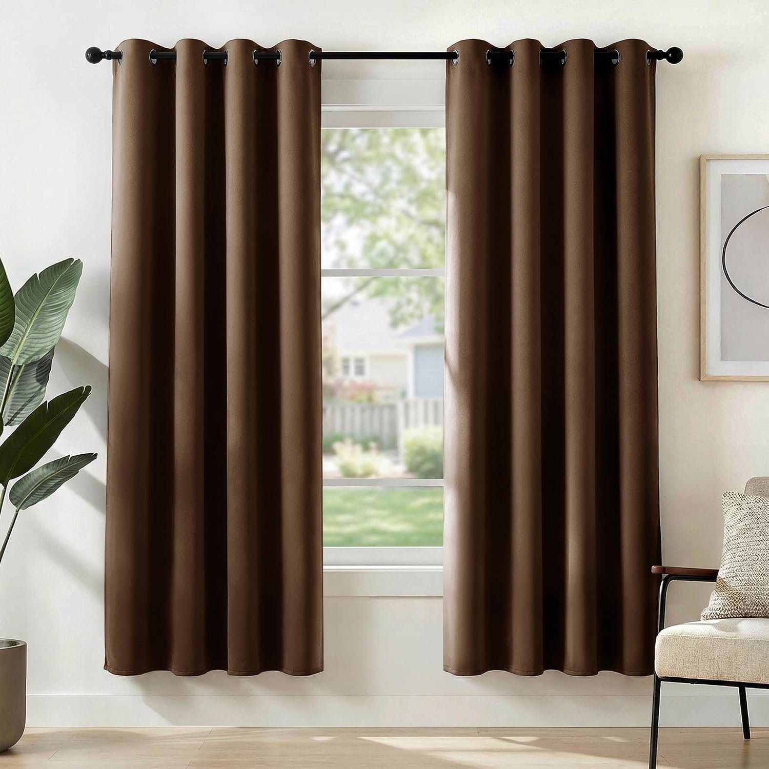 Deconovo Super Soft Thermal Insulated Eyelet Blackout Curtains Bedroom 46 x 72 Inch Drop Dark Mocha 2 Panels