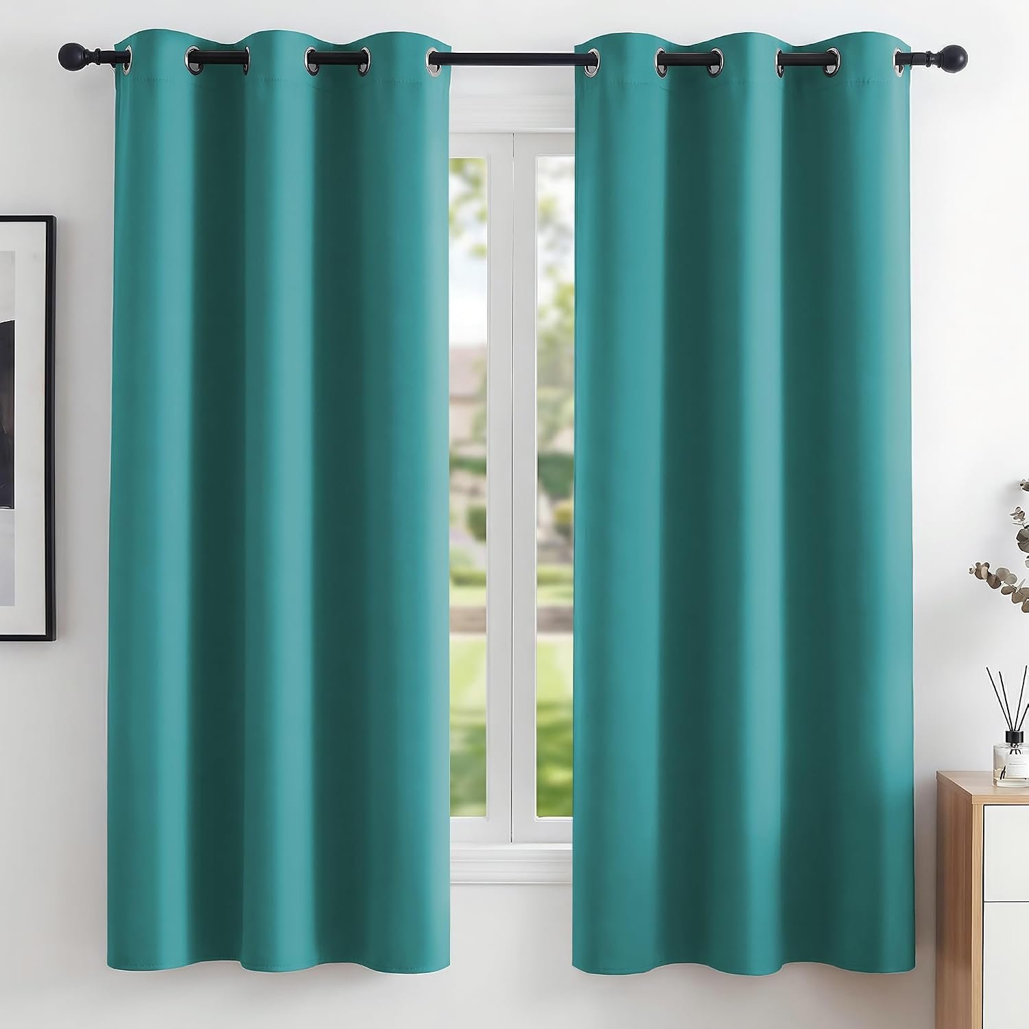 Deconovo Home Decoration Blackout Curtains Thermal Insulated Curtains Eyelet Curtains for Living Room Turquoise W42 x L63 Inch One Pair