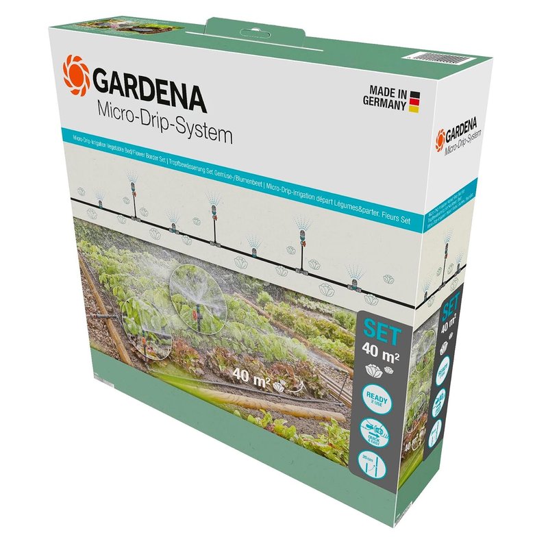 Gardena Micro-Drip-System Drip Irrigation Set Vegetable/Flower Bed (40 m²): Starter set, ready to use, water-saving irrigation system, simple & flexible connection technology (13450-20)