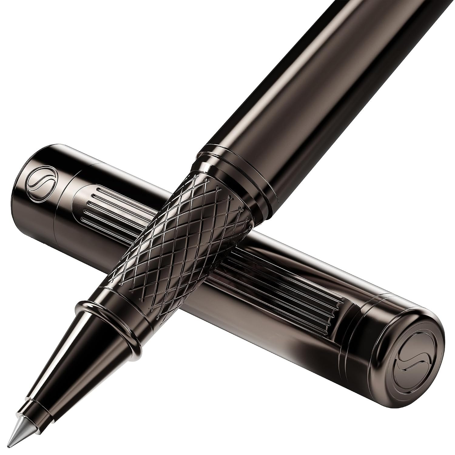 Scriveiner Gun-Metal Rollerball Pen - Stunning Luxury Pen, Schmidt Ink Refill, Best Roller Ball Gift Set for Men & Women, Professional, Executive Office, Nice Pens