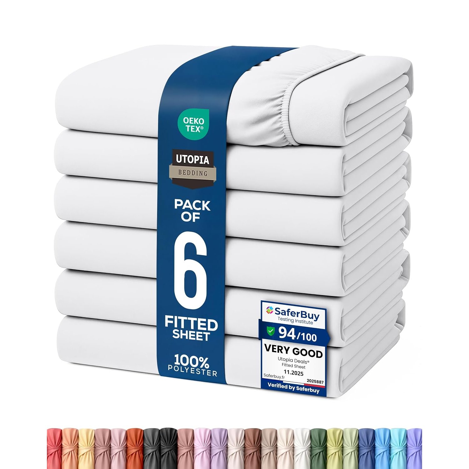 Utopia Bedding Fitted Sheet (Bulk Pack of 6) - Deep Pocket - Easy Care - OEKO-TEX Certified - Soft Brushed Microfibre Fabric - Shrinkage and Fade Resistant (Double, White)
