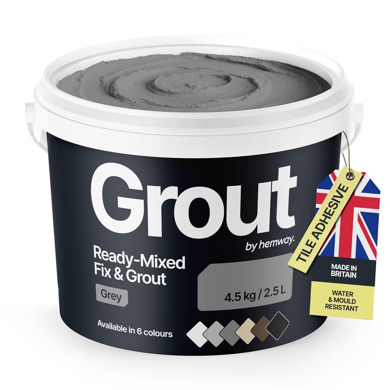 Grey Ready Mixed Grout & Fix | Wall & Tile Adhesive 4.5kg / 2.5L | Water-Resistant, Anti-Mould, Easy to Use & Fast-Drying | Suitable as Kitchen, Bathroom Tile Grout - Grey Grout