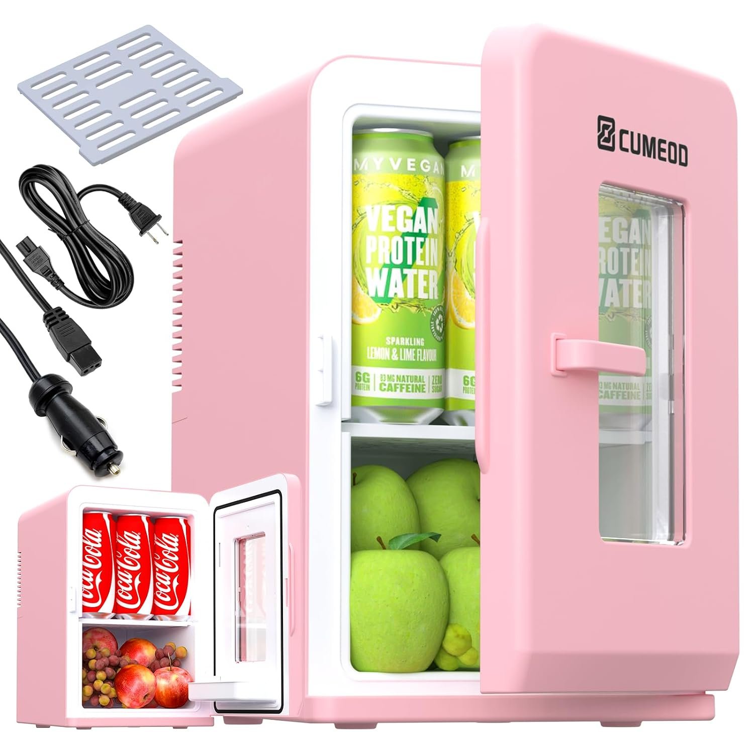 Cumeod Mini Fridge 15 Liter/21 Cans, Upgrade Portable AC+DC Power Small Refrigerator for Bedroom, Car, Office, Thermoelectric Cooler and Warmer Skincare Fridge for Food, Drinks, Max & ECO Mode, Pink