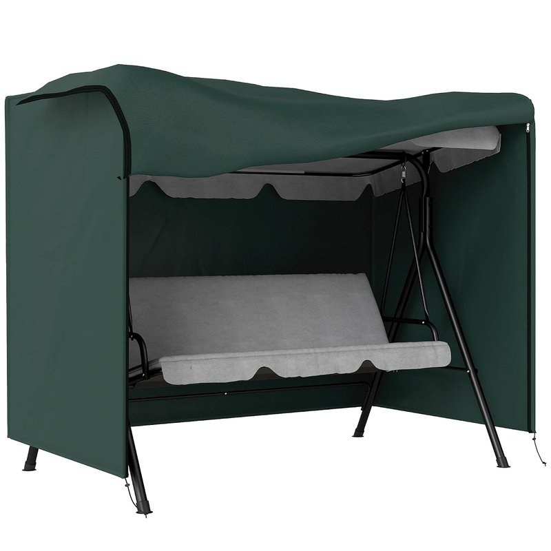 Outsunny 3 Seater 600D Oxford Patio Swing Chair Cover Outdoor Garden Furniture Rain Protection Protector Waterproof Anti-UV, 205 x 124 x 164cm, Deep Green