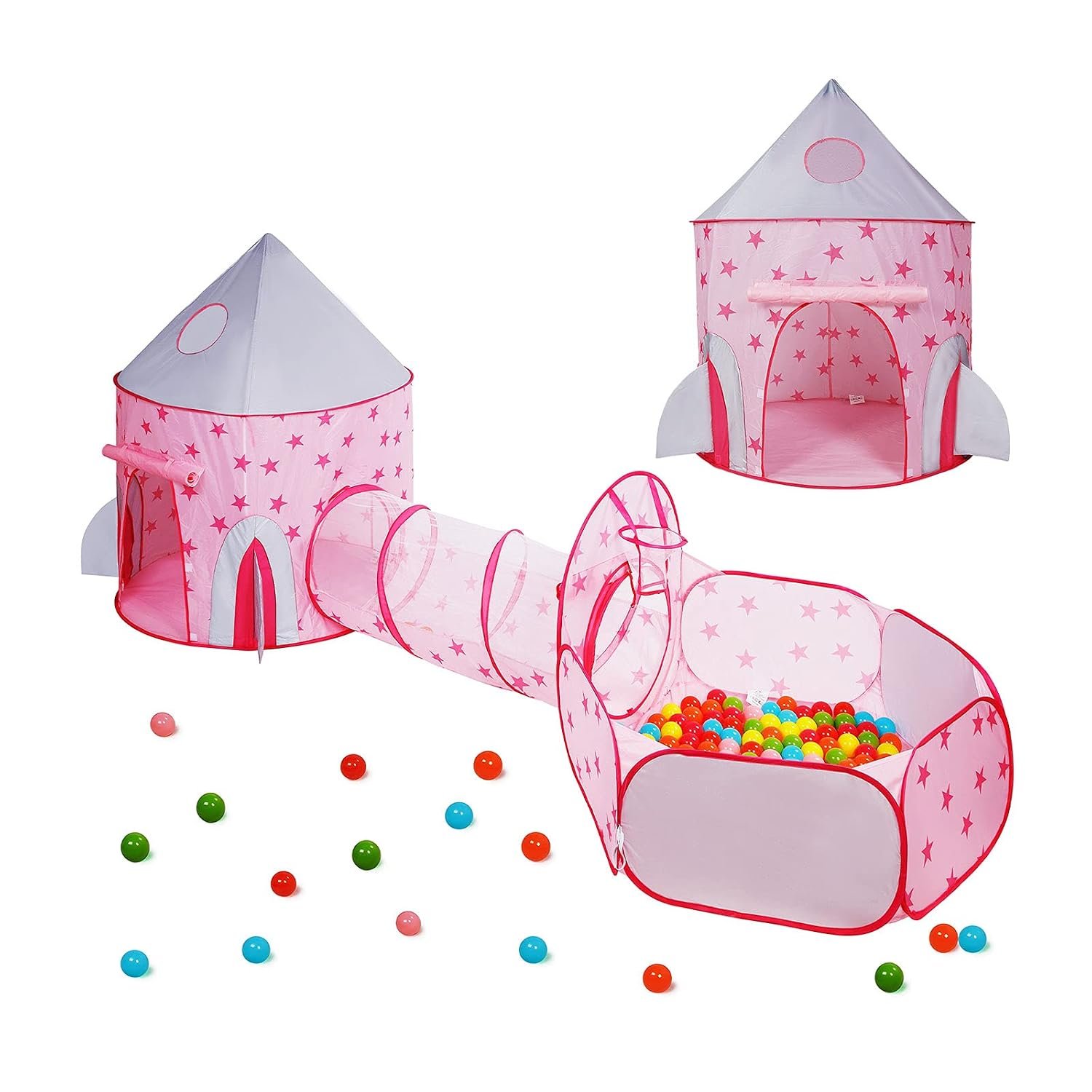 MEERO LONDON Indoor/Outdoor Children's Playhouse, 3 in 1 Foldable Tent with Crawl Tunnel Play House Ball Pit with Zipper Storage Bag
