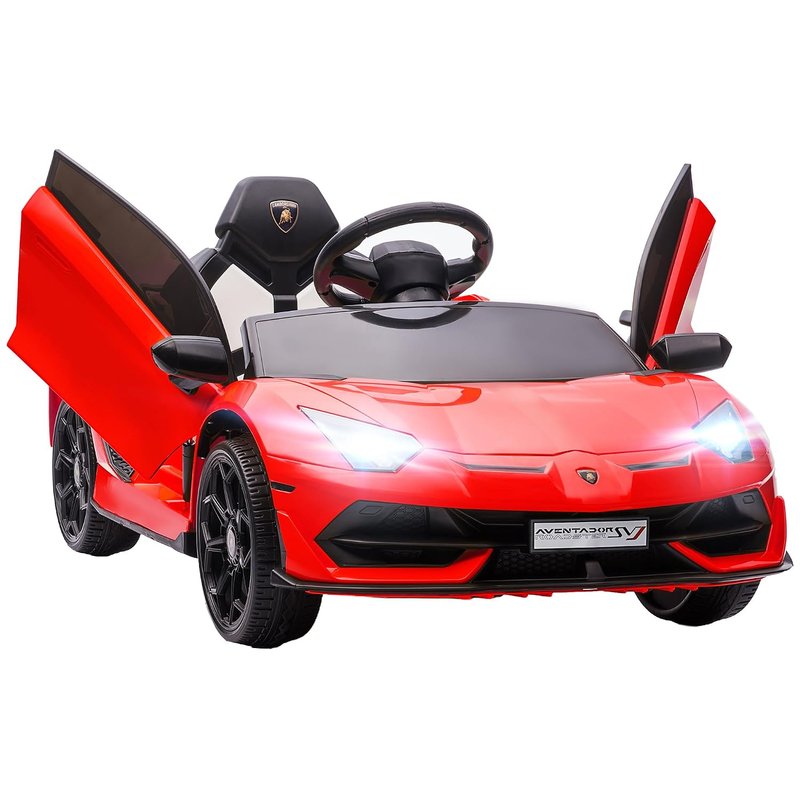 HOMCOM Electric Car for Kids Lamborghini Aventador Licensed with Remote Control, 12V Powered Kids' Electric Ride-on with Butterfly Doors, Auxiliary wheels, Music, Horn, Suspension - Red