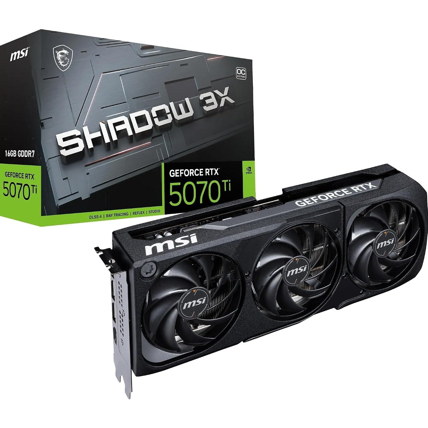 MSI GeForce RTX 5070 Ti 16G Shadow 3X OC Graphics Card, 16GB GDDR7 (28Gbps/256-bit), PCIe 5.0 - Triple Fan Thermal Design (3x Torx Fan 5.0) - HDMI 2.1b, DP 2.1b, 16384 MB