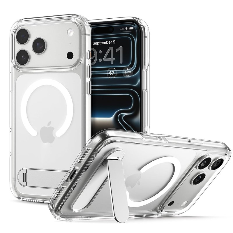 Spigen Ultra Hybrid S MagFit Case with Stand for iPhone 17 Pro Max, MagSafe Compatible Phone Cover [360° Rotat