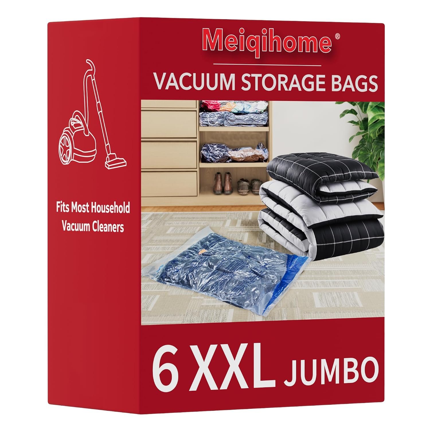 Vacuum Storage Bags 8 Medium, Space Saver Sealer Bags, Airtight Compression Bags for Clothes, Pillows, Comforters, Blankets, Bedding