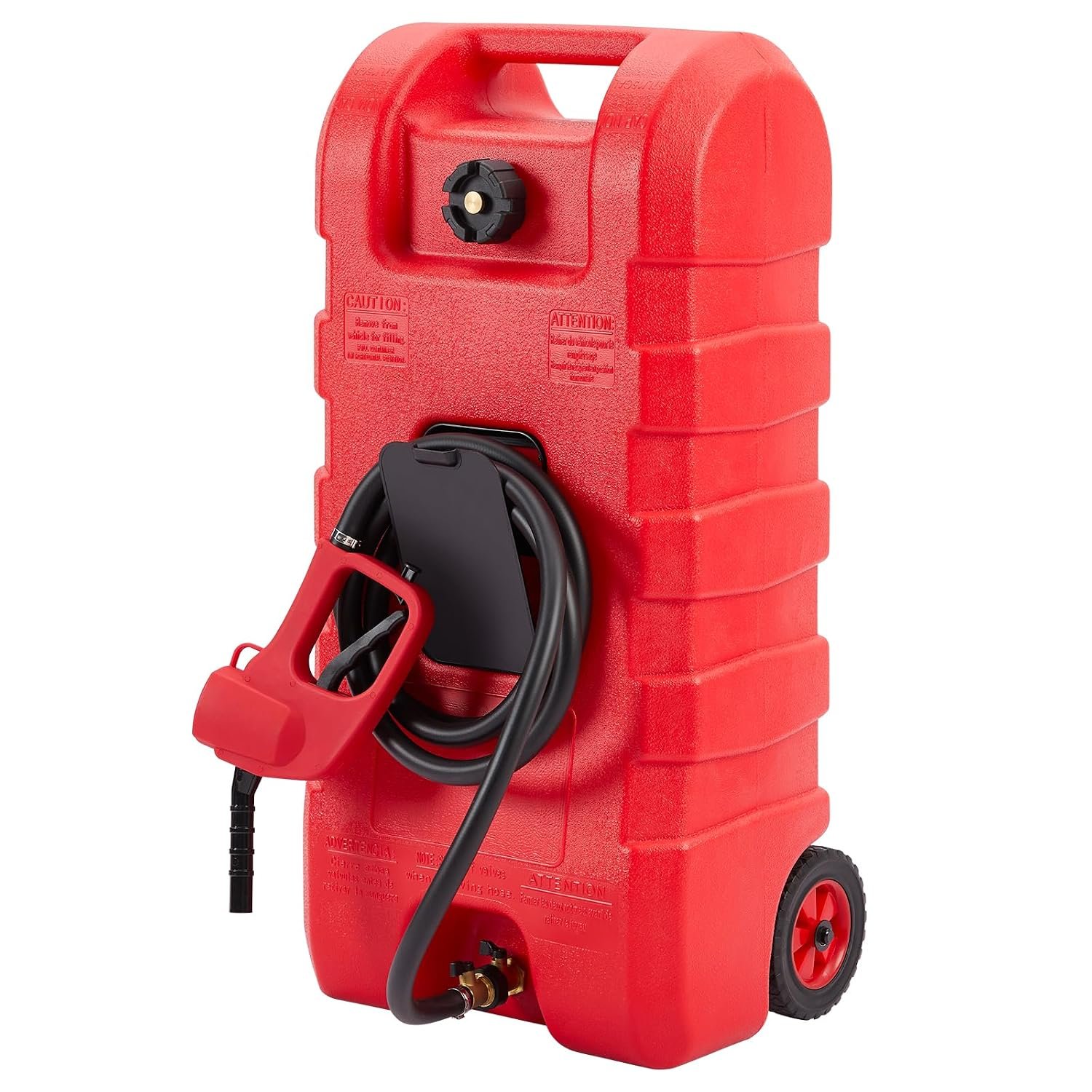 Fuel Caddy, 15 Gallon Portable Gas Tank Container With 10FT Hose & Wheels, Petrol Diesel Storage Can Fuel, Petrol Canister for Car Truck