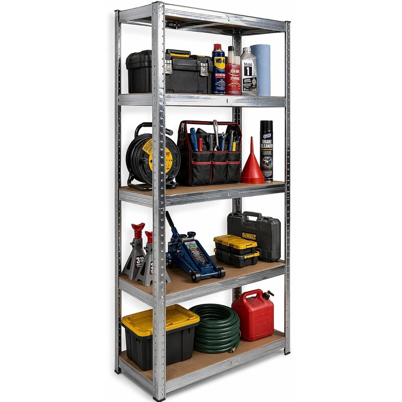DIVCHI 5 Tier Storage Rack Heavy Duty Shelving Aluminium Garage Shelves Heavy Duty Shed Storage Racking Shelf For Warehouse Workshop & Office (Silver, Pack of 1)