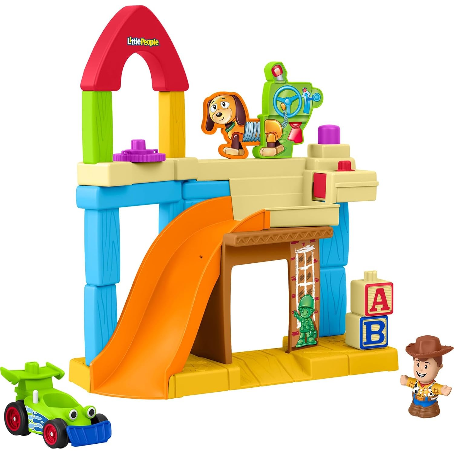 Fisher-Price Little People Toddler Toy Disney & Pixar Toy Story Andy’s Room Playset with Woody Figure & RC Vehicle for Kids Ages 18+ Months, JKB05
