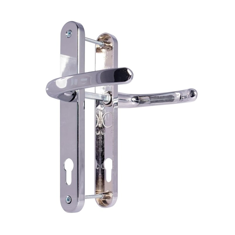 TSS Centre 210mm Screw on Back Plate, 242x34mm Outside UPVC Door Handle (Polished Chrome)92mm